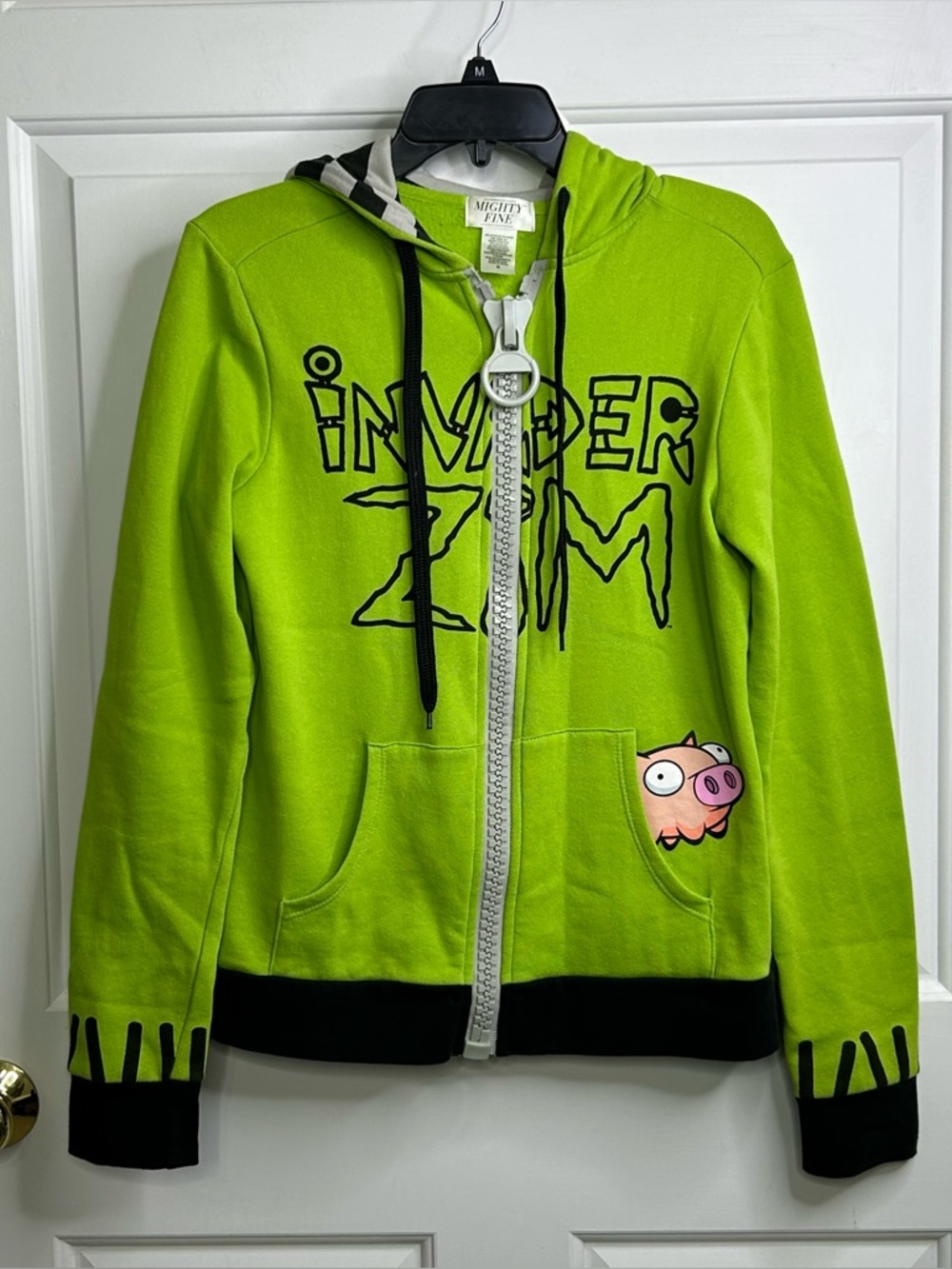 Mighty Fine Invader Zim Gir Hoodie +  Ears Juniors Medium Full Zip FLAWS Green